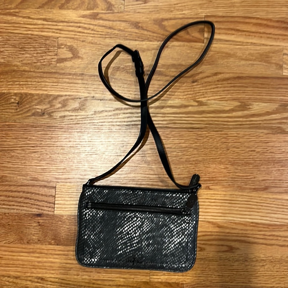 Cole Haan metallic leather bag, crossbody, snakeskin print. Measures 8.5” x 6”